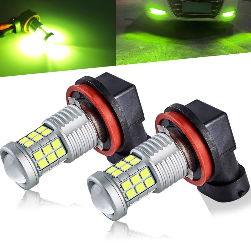 KISLED Super Bright 3000lm H8 H11 LED Fog Lights Bulbs DRL High Power 3030 Chips with Projector Lens Replacement for Cars Trucks, Lemon Green - Image 1